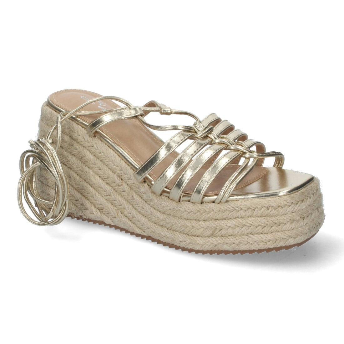 Sandalias de Cuña Yute Doradas con Cordones