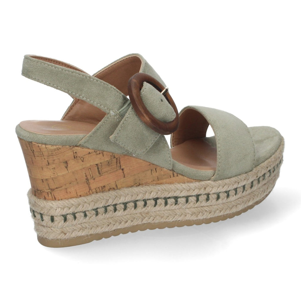 Sandalias Verdes Mujer Cuña Yute Tiras Cruzadas Hebilla Decorativa Verano