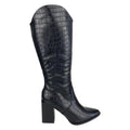 Botas Altas Tacón Estampado Cocodrilo - Negro