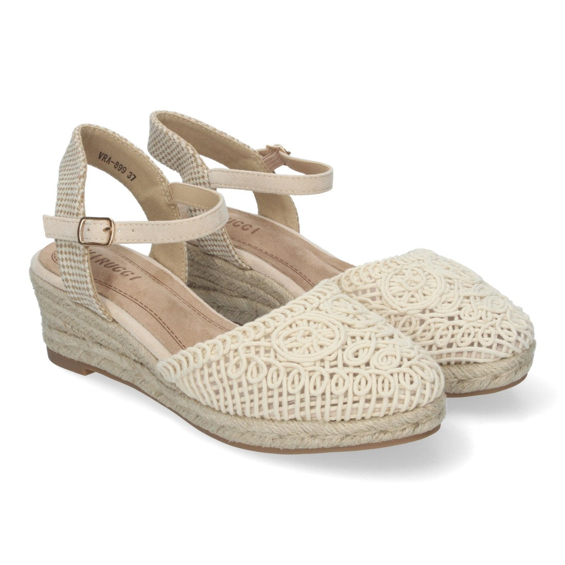 Sandalias Beige Mujer Cuña Yute Valenciana Pala Bordada