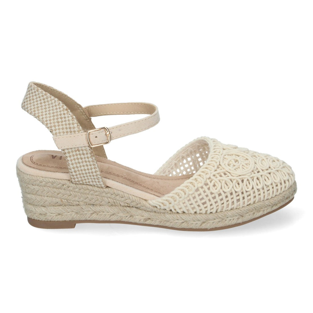 Sandalias Beige Mujer Cuña Yute Valenciana Pala Bordada
