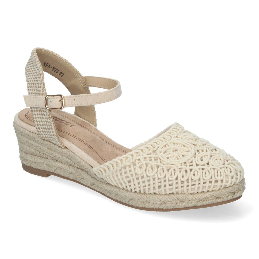 Sandalias Beige Mujer Cuña Yute Valenciana Pala Bordada