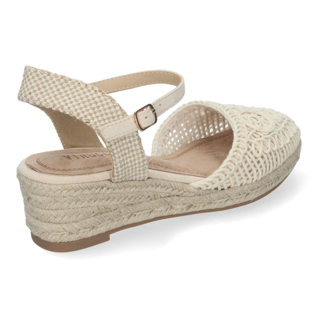 Sandalias Beige Mujer Cuña Yute Valenciana Pala Bordada