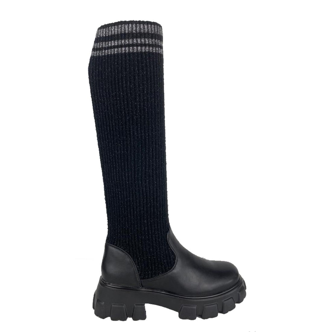 Botas Negras con Plataforma Bordado y Elástico