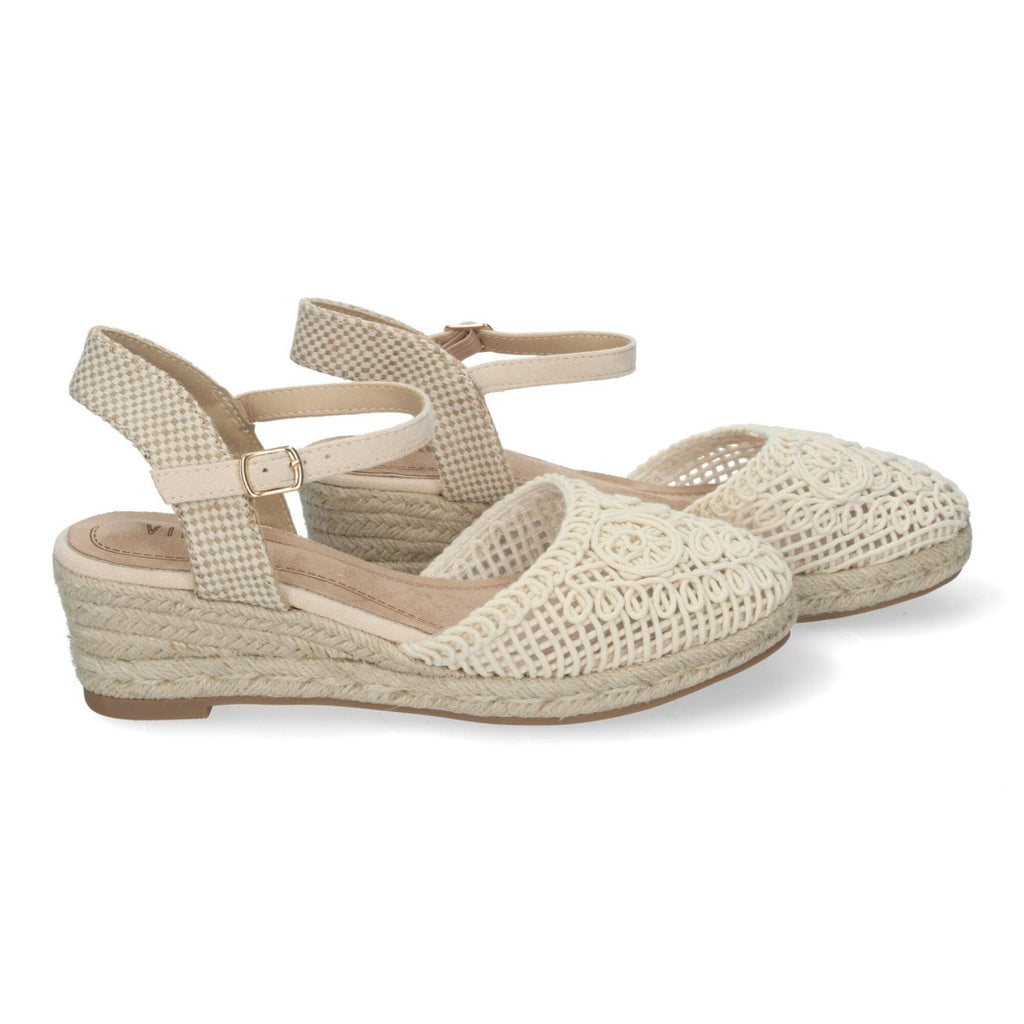 Sandalias Beige Mujer Cuña Yute Valenciana Pala Bordada