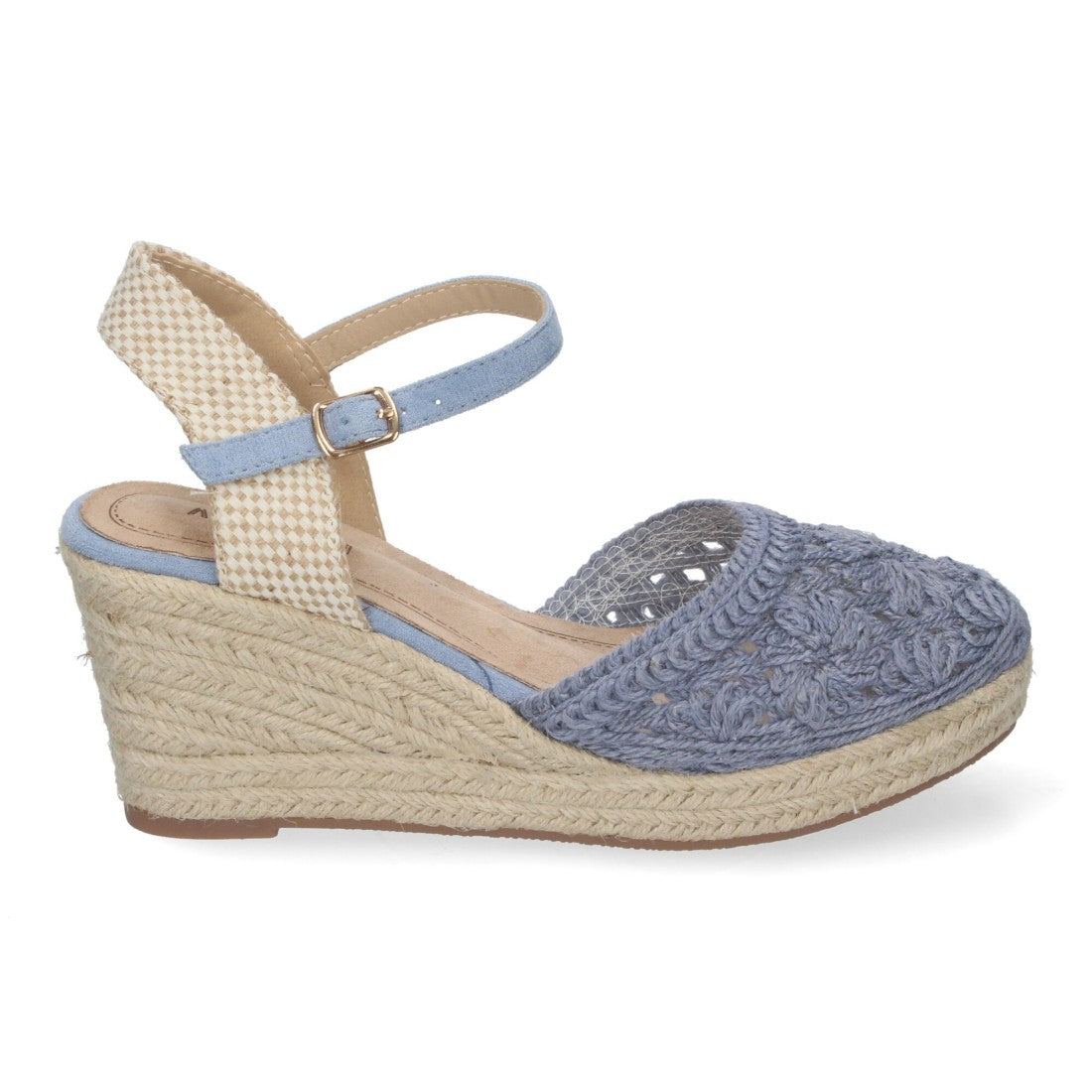 Sandalias Azul Marino Mujer Cuña Yute Valenciana Bordados Flores