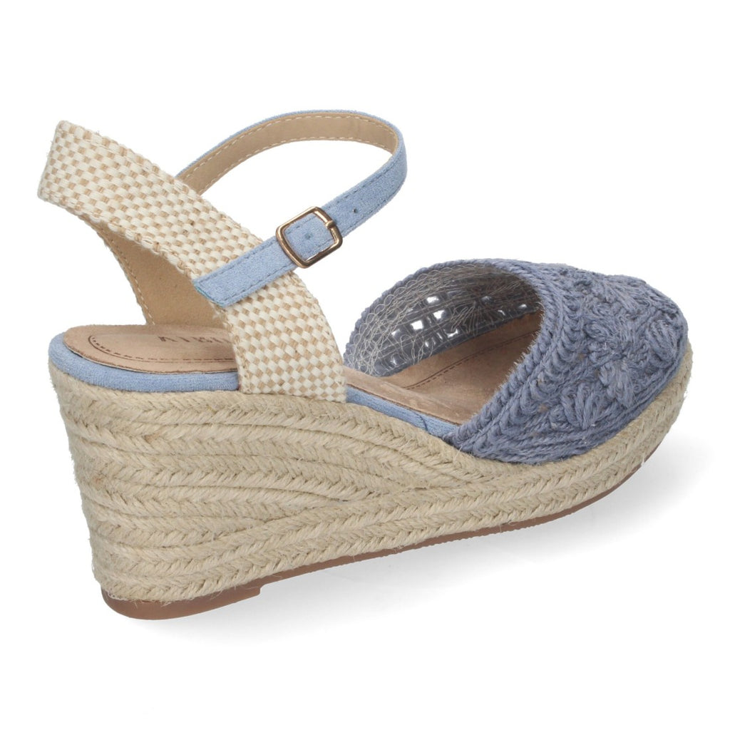Sandalias Azul Marino Mujer Cuña Yute Valenciana Bordados Flores