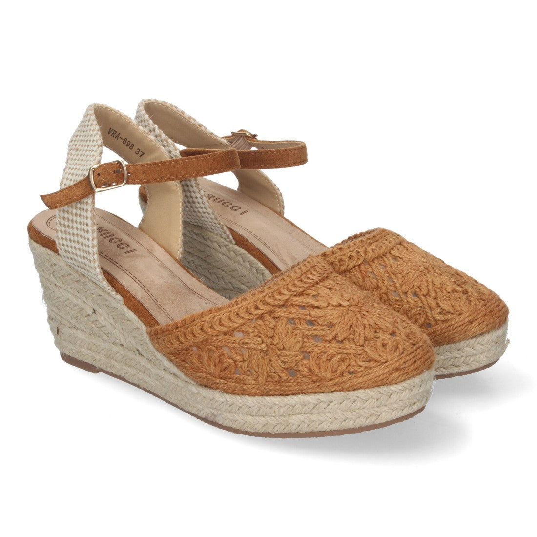 Sandalias Cuero Mujer Cuña Yute Valenciana Bordados Flores