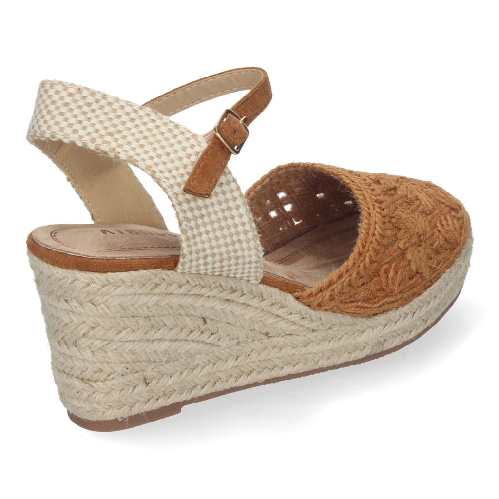 Sandalias Cuero Mujer Cuña Yute Valenciana Bordados Flores