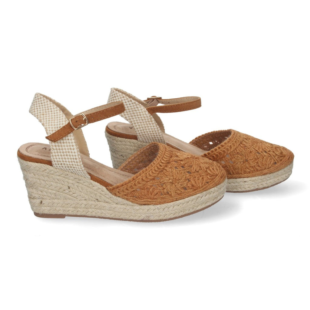 Sandalias Cuero Mujer Cuña Yute Valenciana Bordados Flores