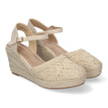 Sandalias Beige Mujer Cuña Yute Valenciana Bordados Flores