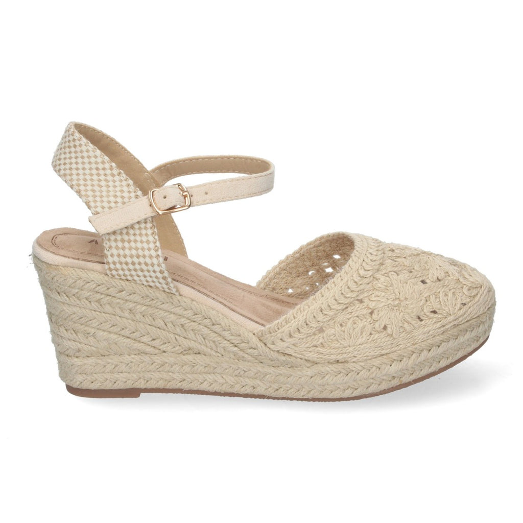Sandalias Beige Mujer Cuña Yute Valenciana Bordados Flores