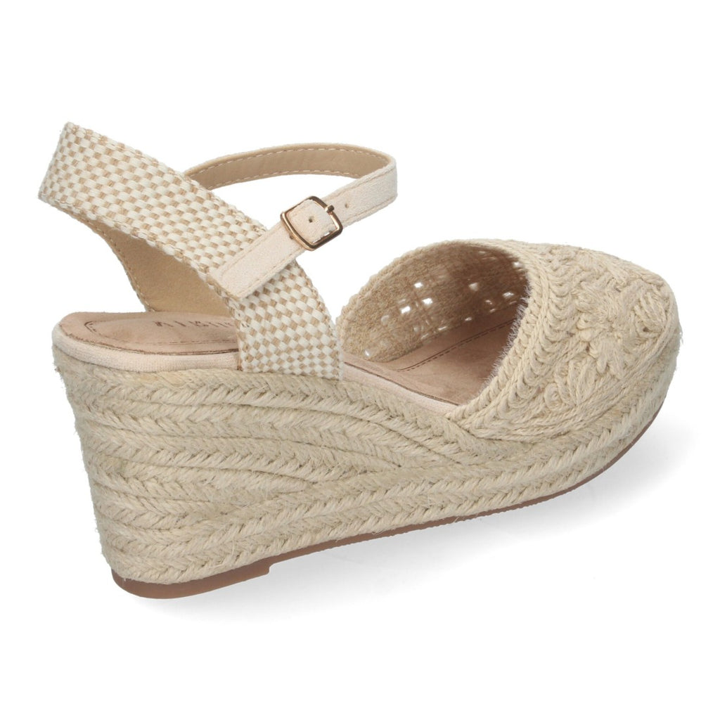 Sandalias Beige Mujer Cuña Yute Valenciana Bordados Flores
