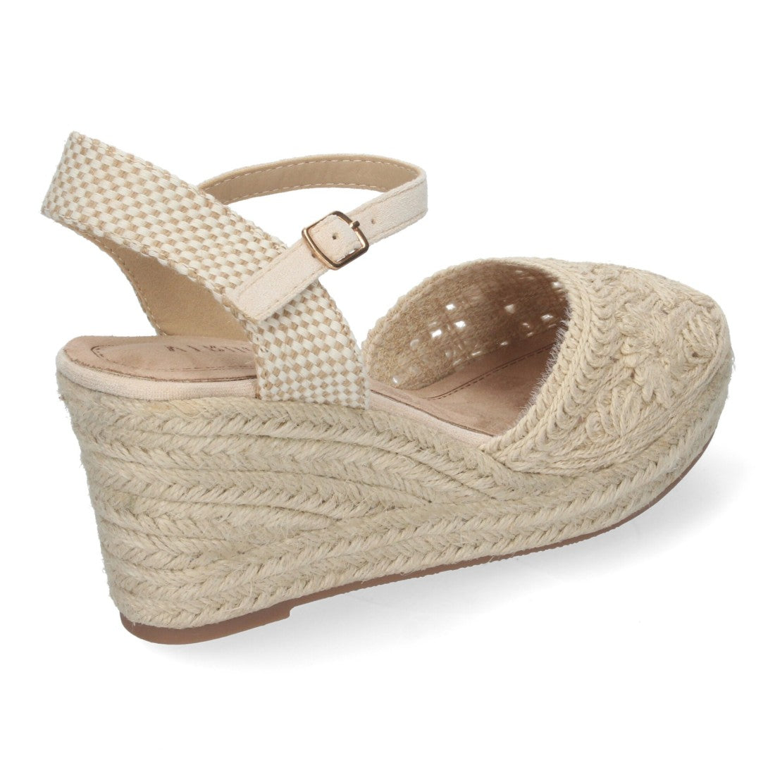 Sandalias Beige Mujer Cuña Yute Valenciana Bordados Flores