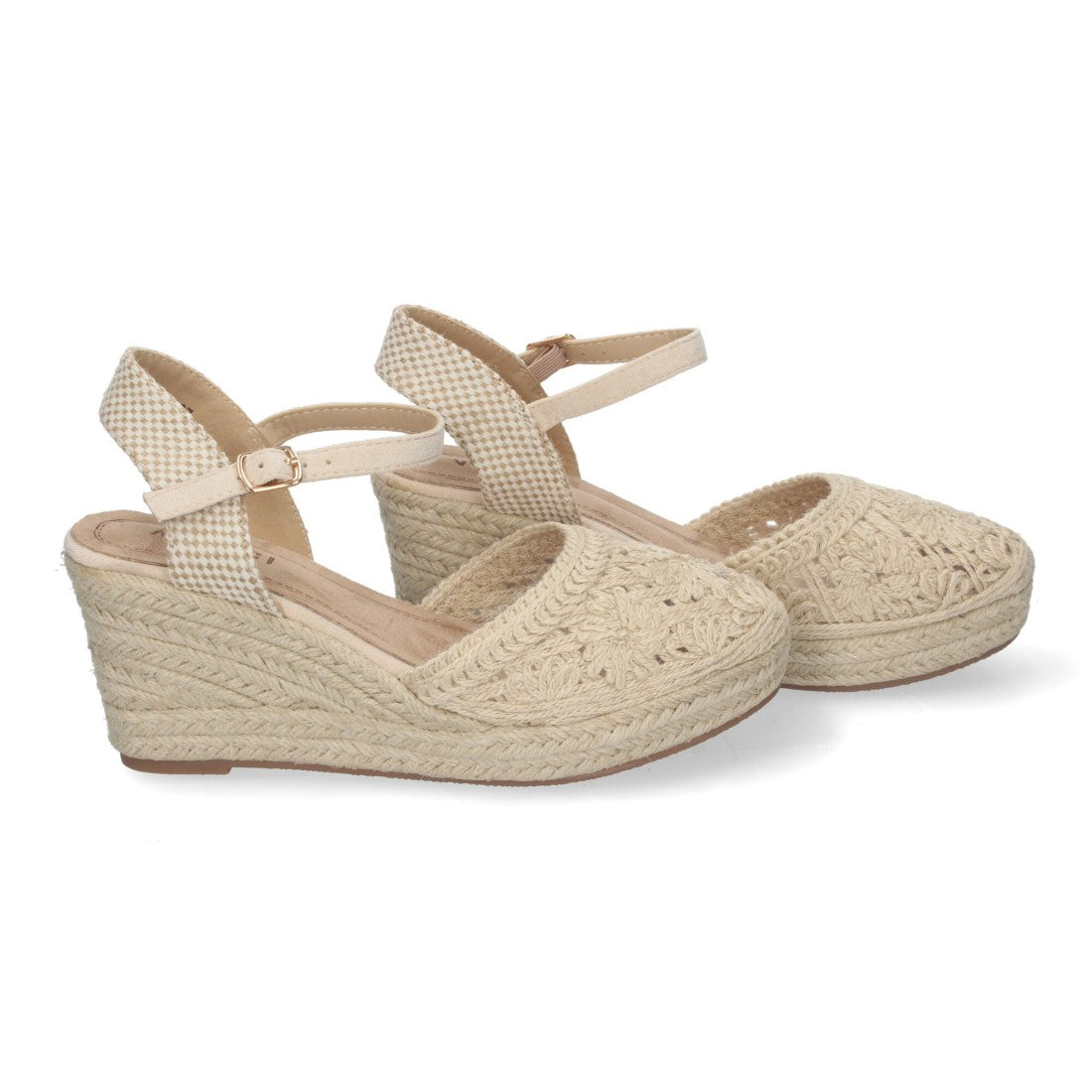 Sandalias Beige Mujer Cuña Yute Valenciana Bordados Flores