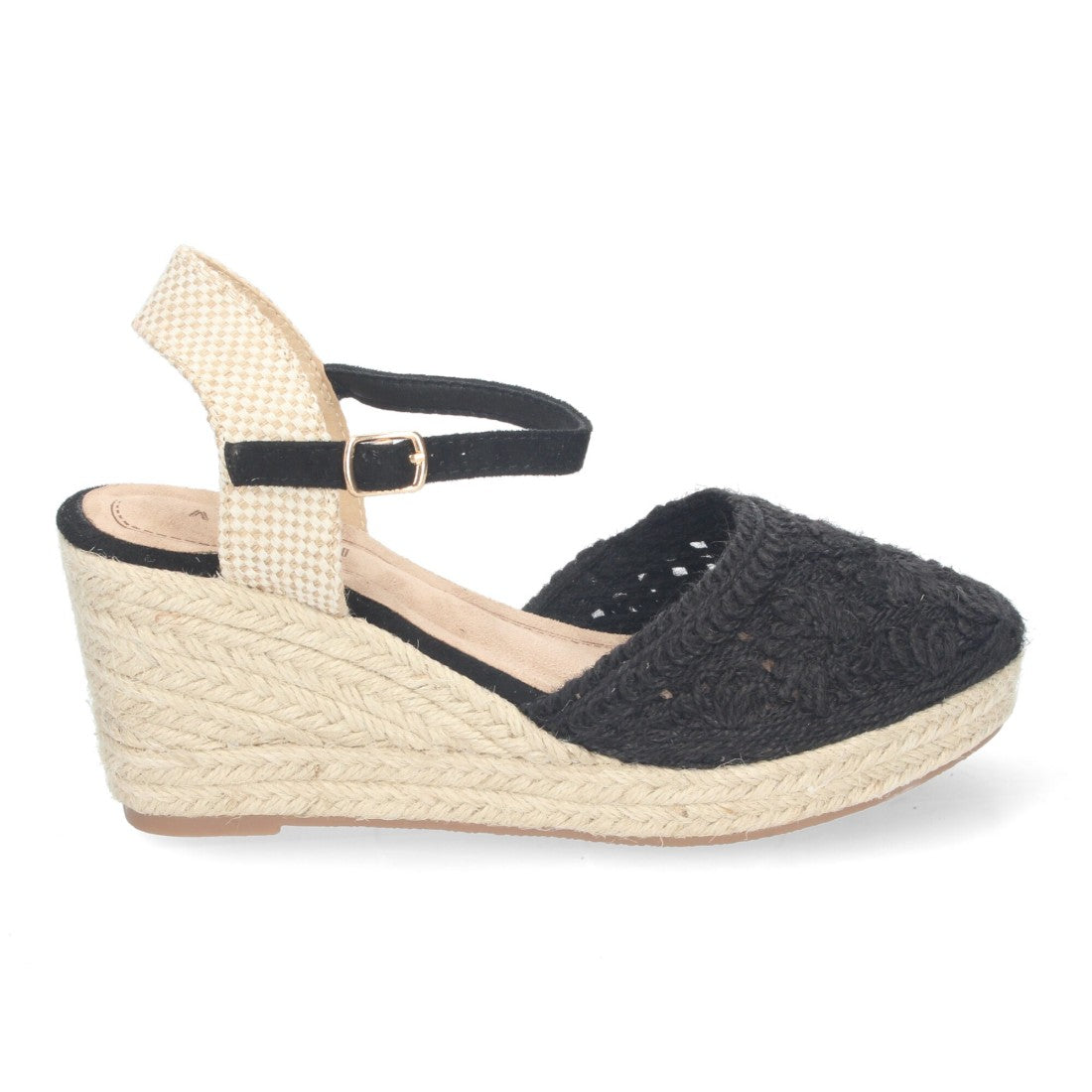 Sandalias Negras Mujer Cuña Yute Valenciana Bordados Flores