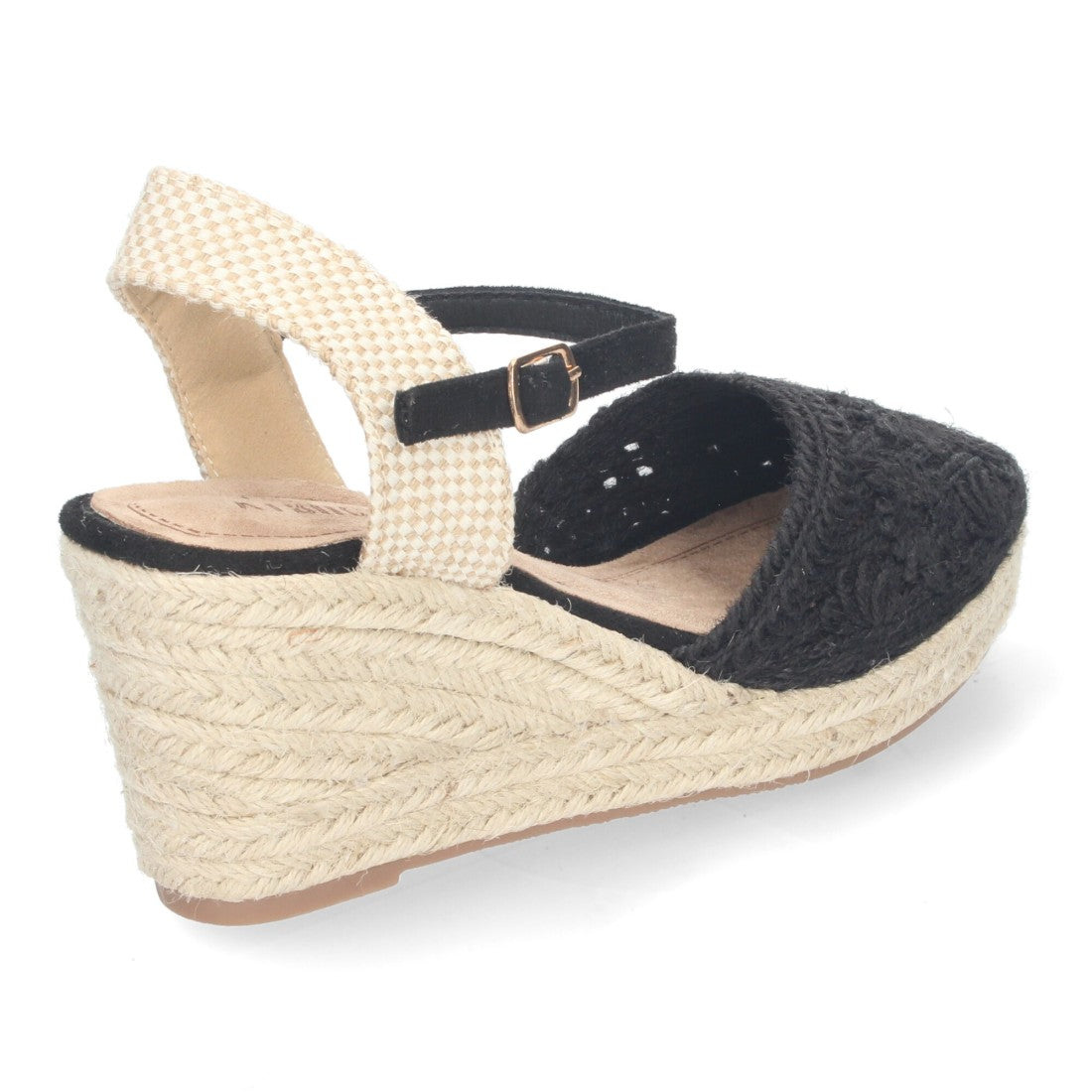 Sandalias Negras Mujer Cuña Yute Valenciana Bordados Flores