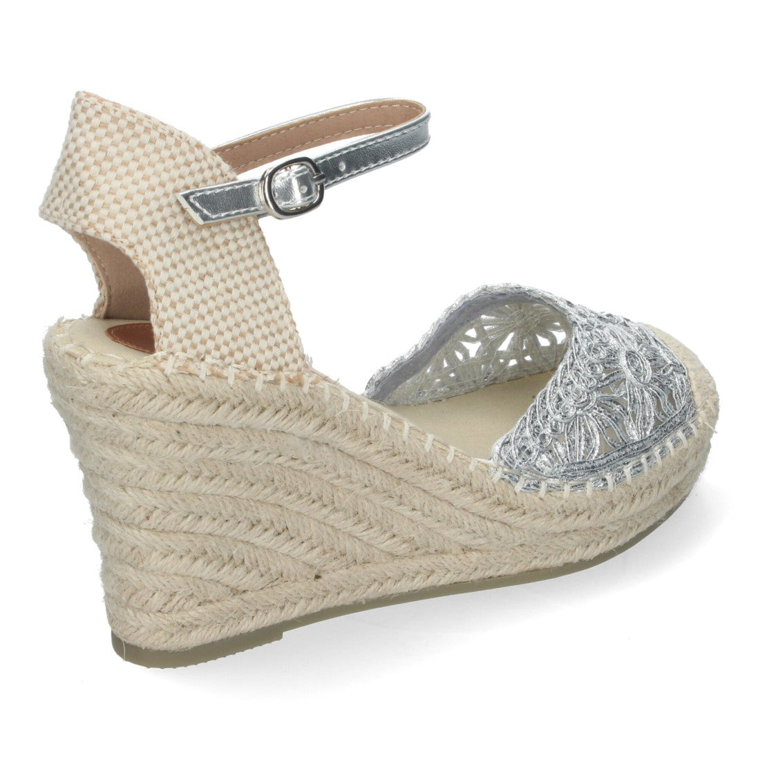 Sandalias Plateadas Mujer Cuña Yute Valenciana Bordados Flores