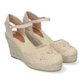 Sandalias Beige Mujer Cuña Yute Valenciana Bordados Flores