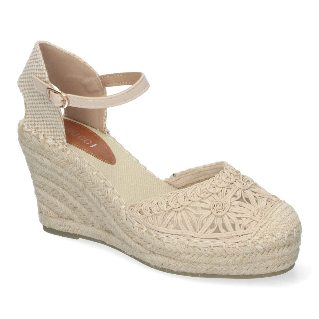 Sandalias Beige Mujer Cuña Yute Valenciana Bordados Flores