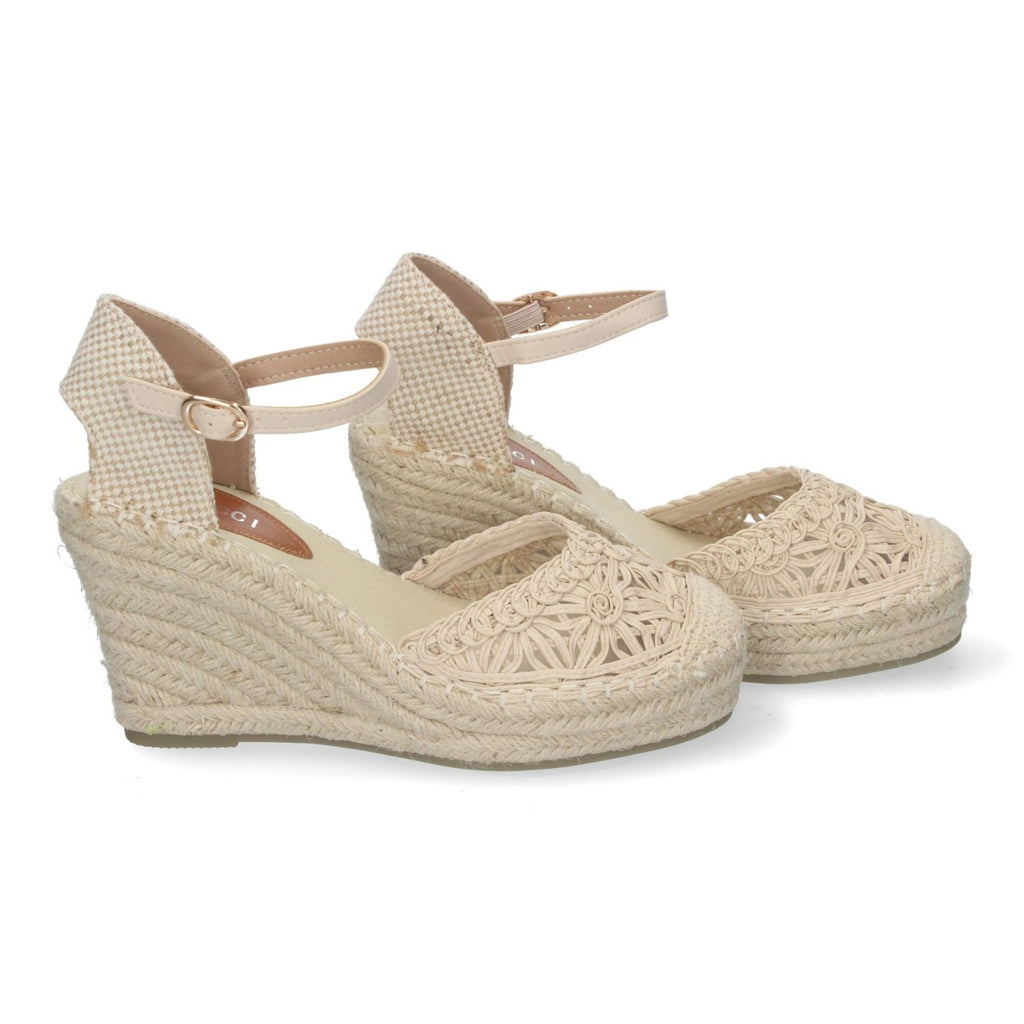 Sandalias Beige Mujer Cuña Yute Valenciana Bordados Flores