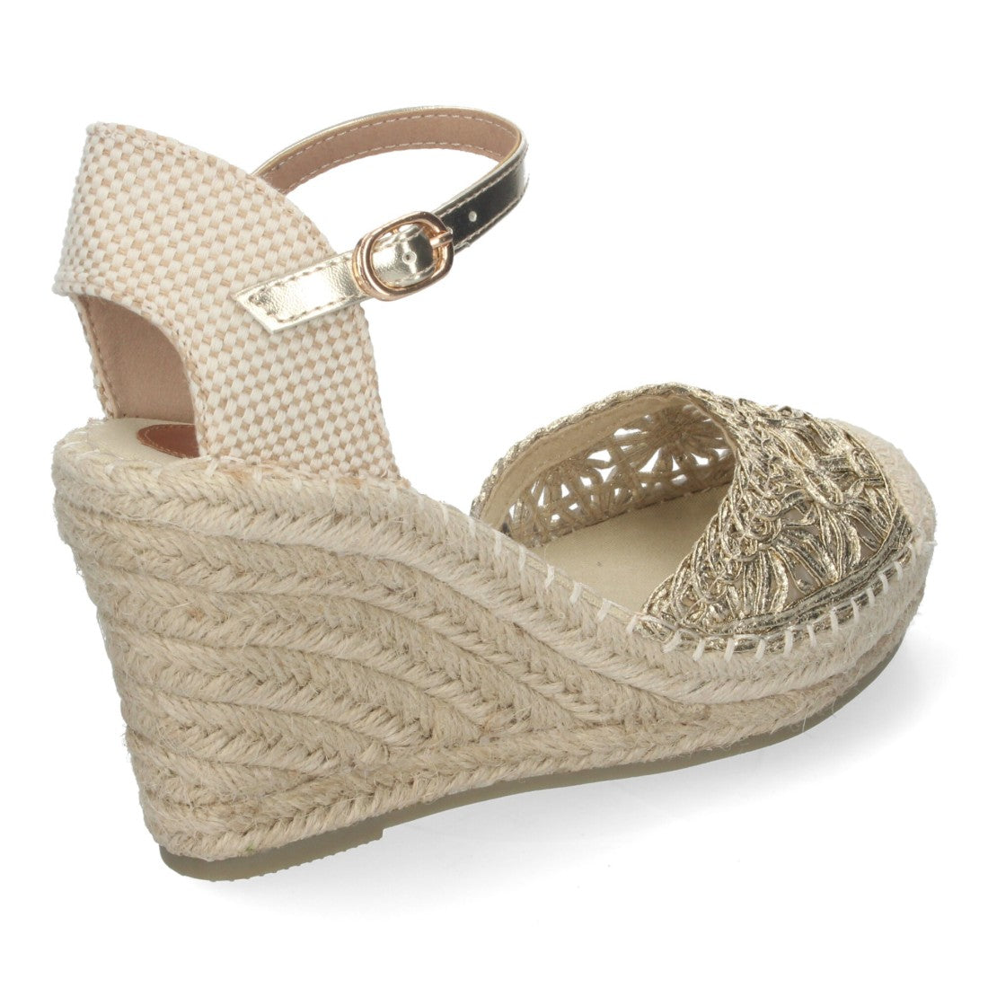 Sandalias Doradas Mujer Cuña Yute Valenciana Bordados Flores