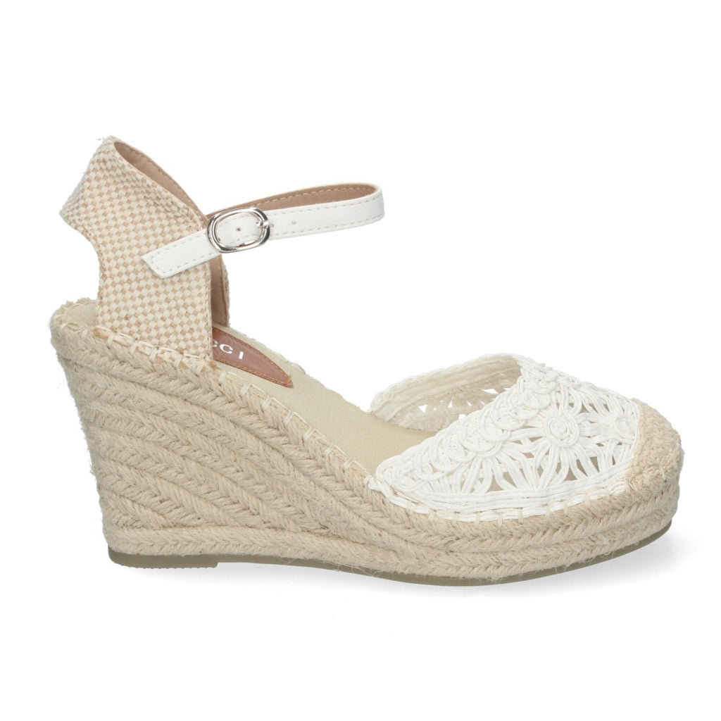 Sandalias Blancas Mujer Cuña Yute Valenciana Bordados Flores