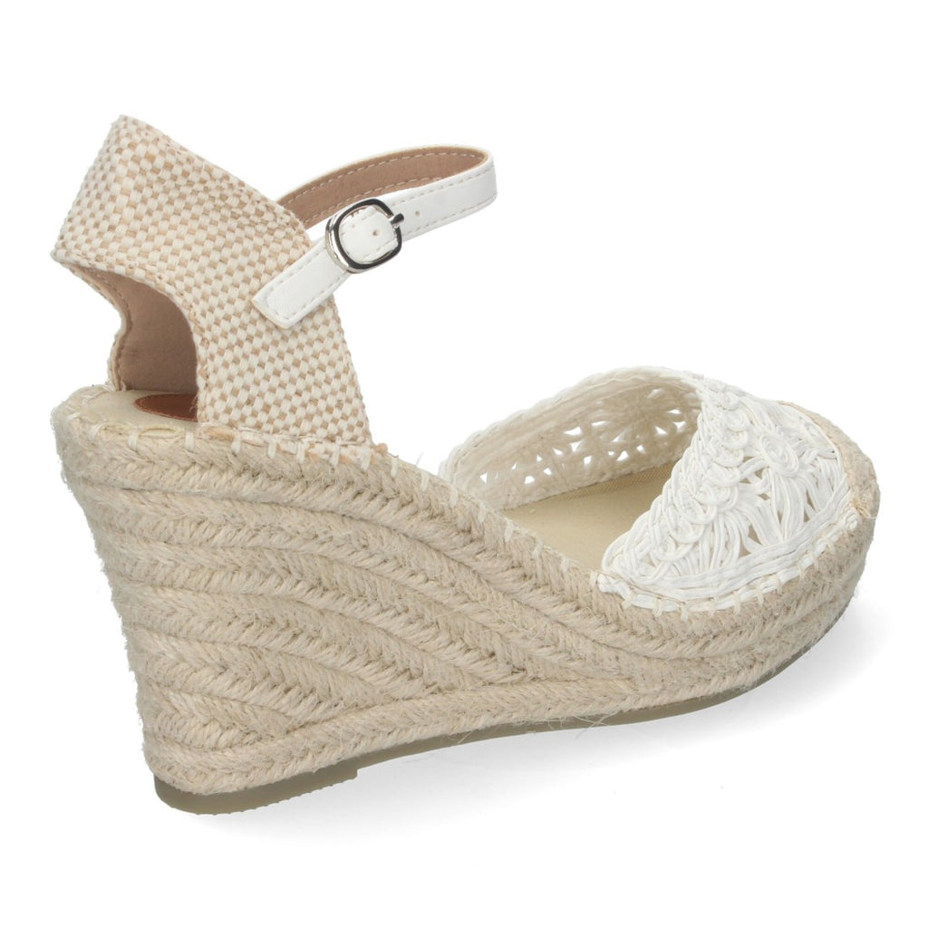 Sandalias Blancas Mujer Cuña Yute Valenciana Bordados Flores