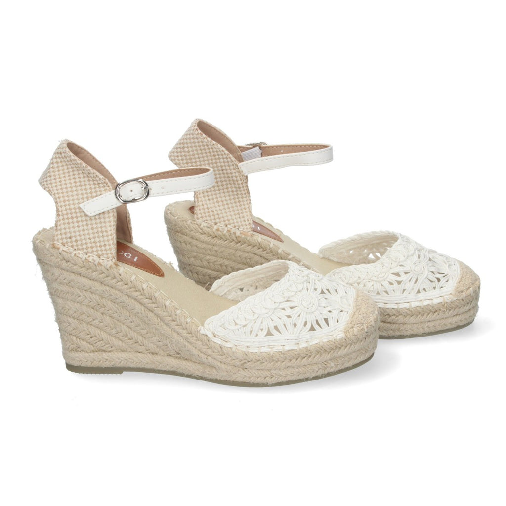 Sandalias Blancas Mujer Cuña Yute Valenciana Bordados Flores