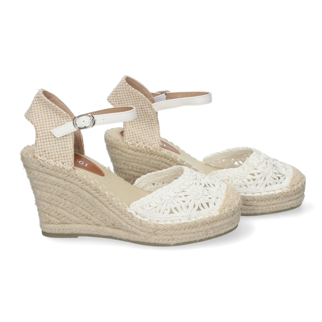 Sandalias Blancas Mujer Cuña Yute Valenciana Bordados Flores