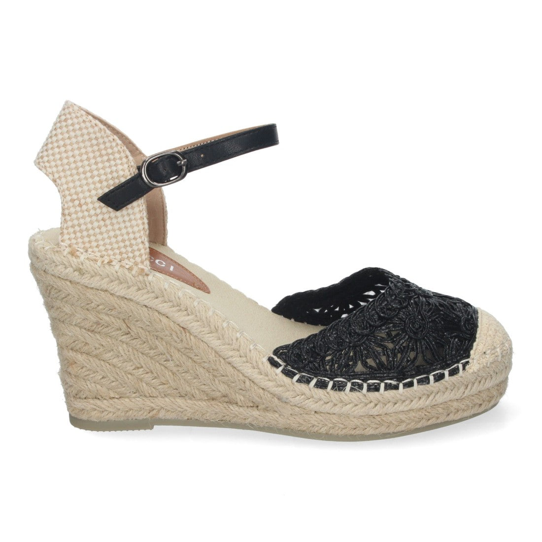 Sandalias Negras Mujer Cuña Yute Valenciana Bordados Flores