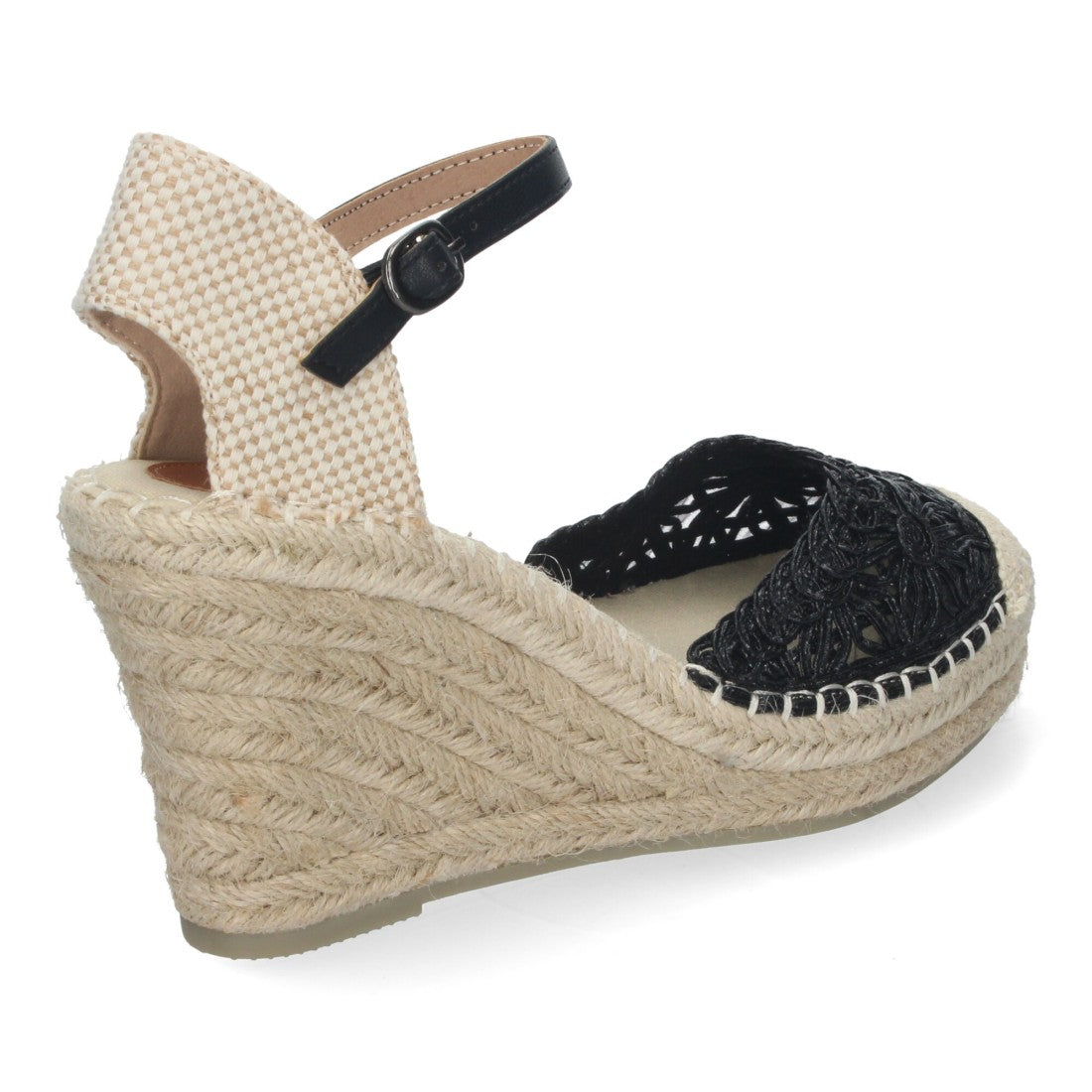 Sandalias Negras Mujer Cuña Yute Valenciana Bordados Flores