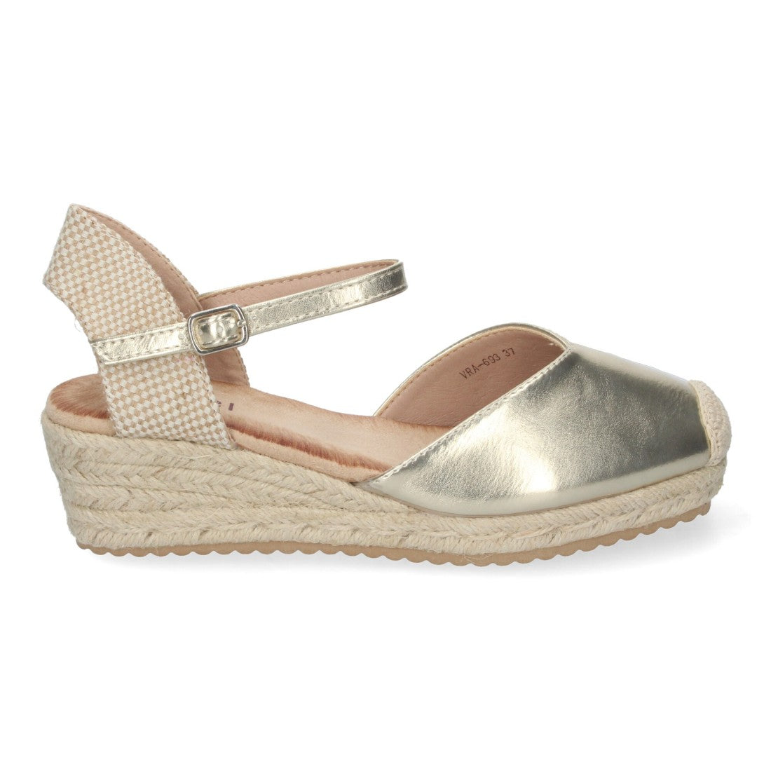 Sandalias Doradas Mujer Cuña Yute Pala Cerrada Cómodas