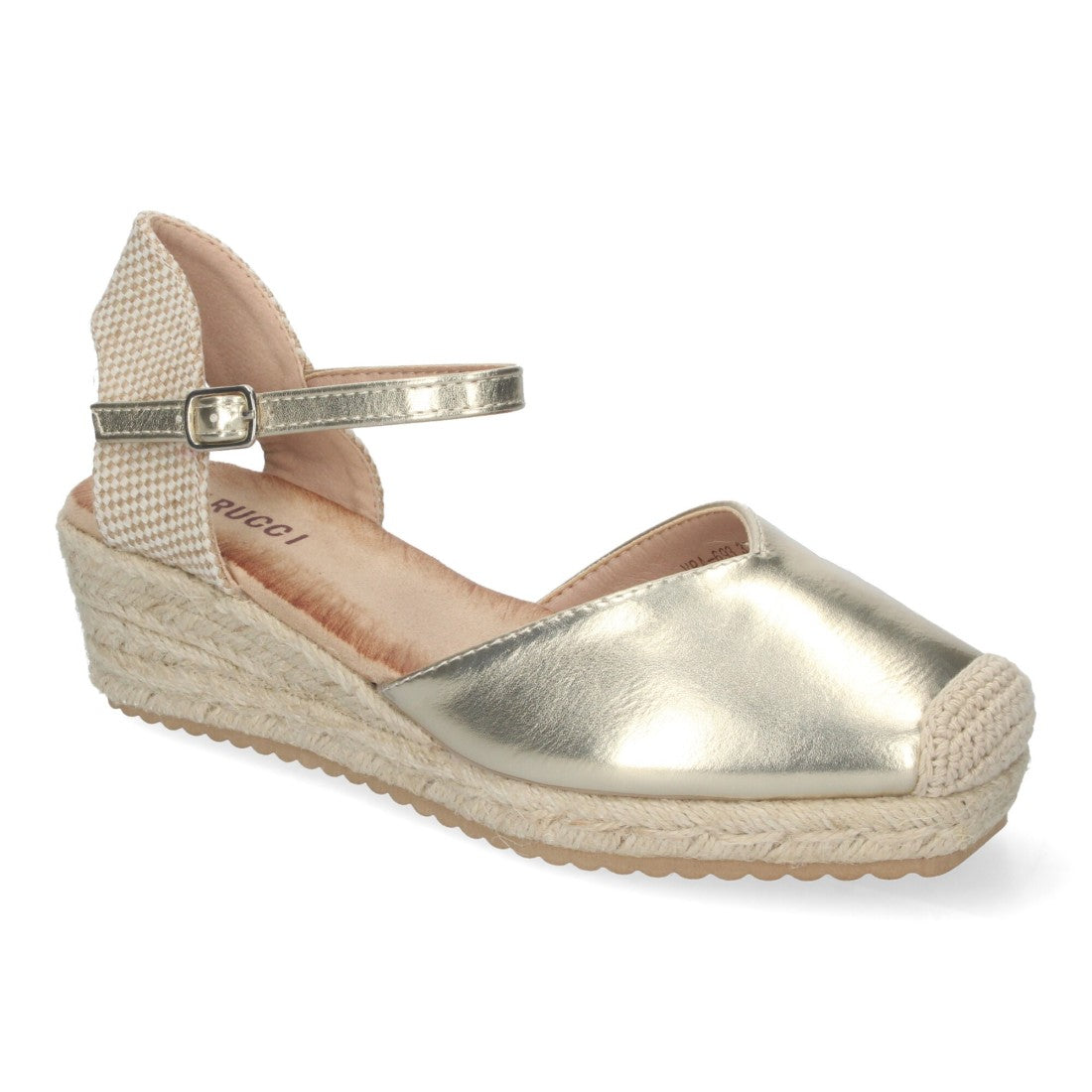 Sandalias Doradas Mujer Cuña Yute Pala Cerrada Cómodas