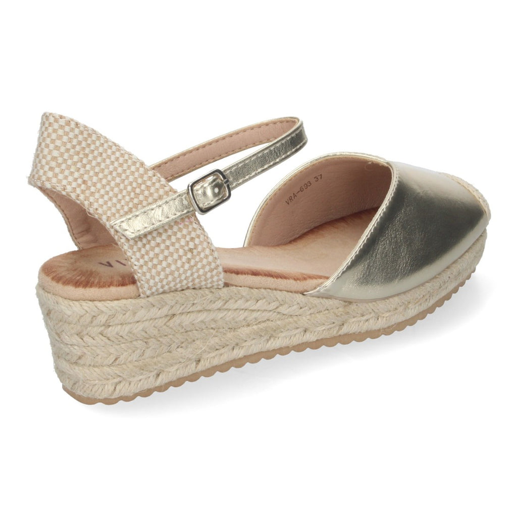 Sandalias Doradas Mujer Cuña Yute Pala Cerrada Cómodas