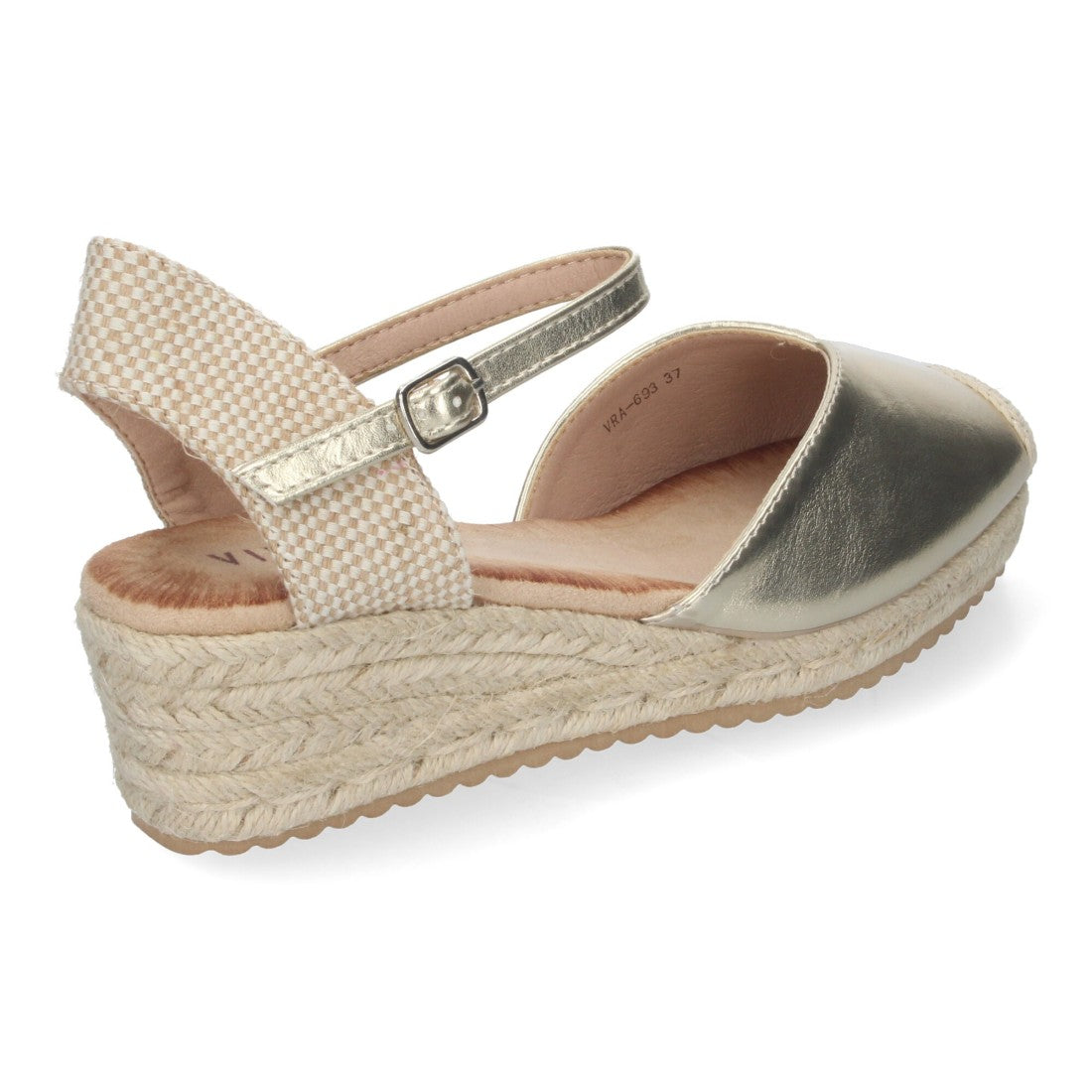 Sandalias Doradas Mujer Cuña Yute Pala Cerrada Cómodas