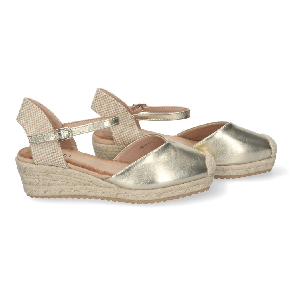 Sandalias Doradas Mujer Cuña Yute Pala Cerrada Cómodas