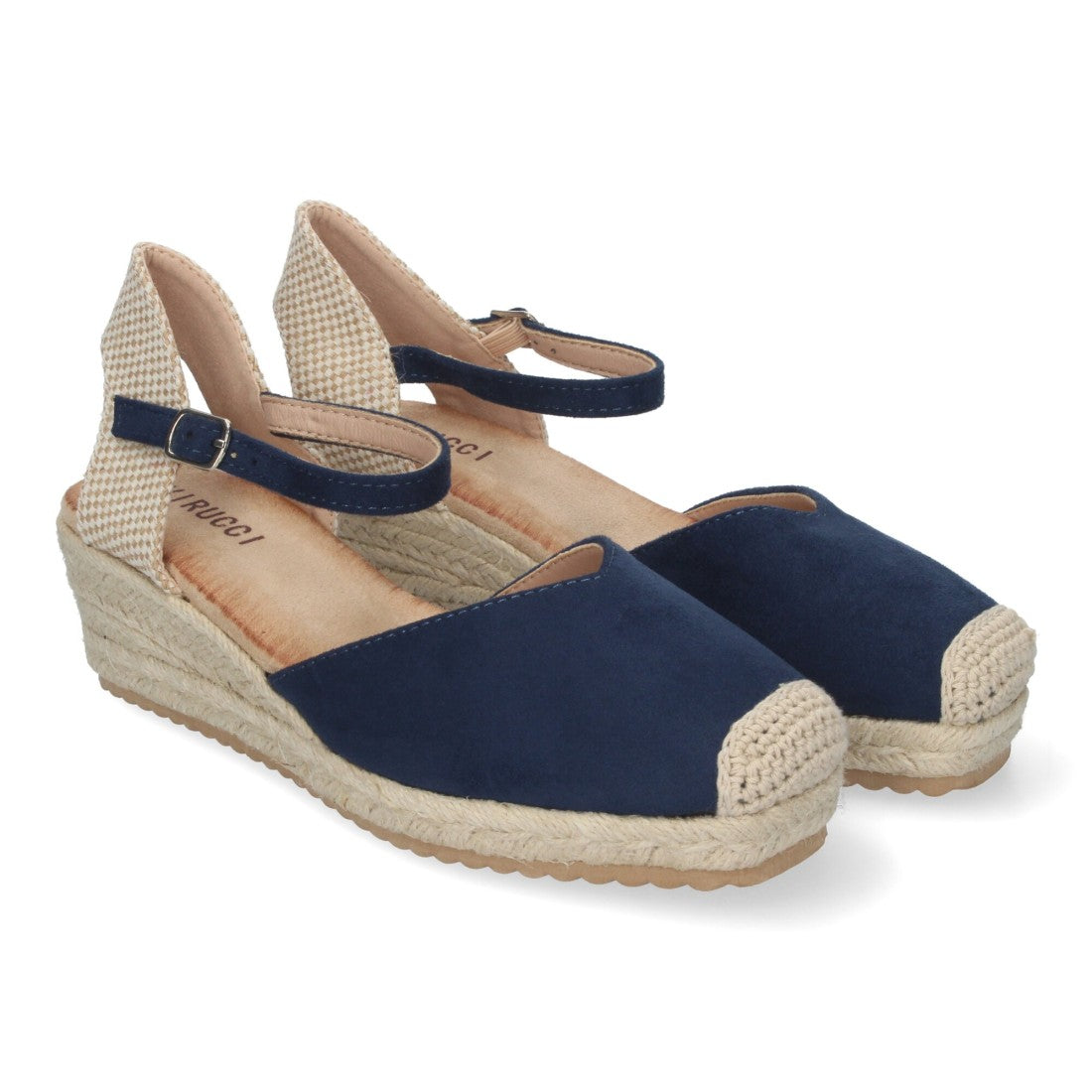 Sandalias Azul Marino Mujer Cuña Yute Pala Cerrada Cómodas