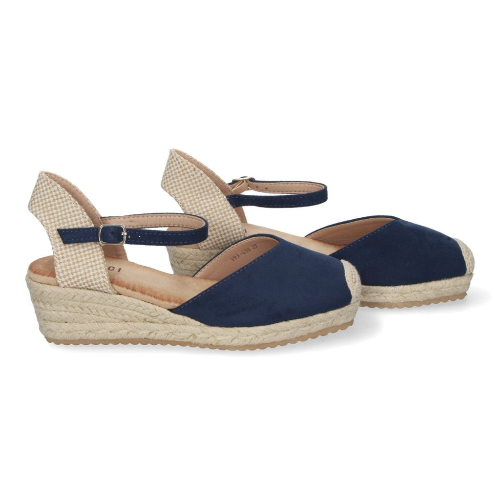 Sandalias Azul Marino Mujer Cuña Yute Pala Cerrada Cómodas