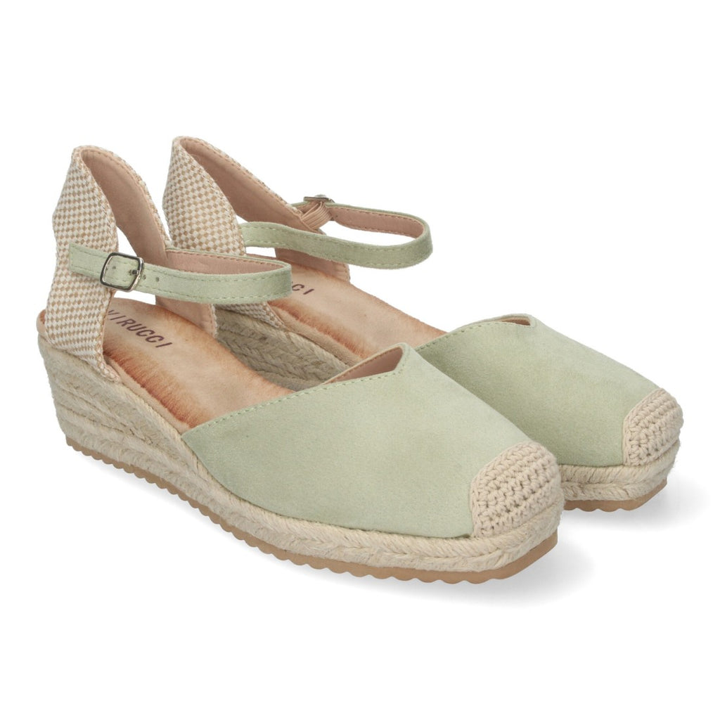 Sandalias Verdes Mujer Cuña Yute Pala Cerrada Cómodas