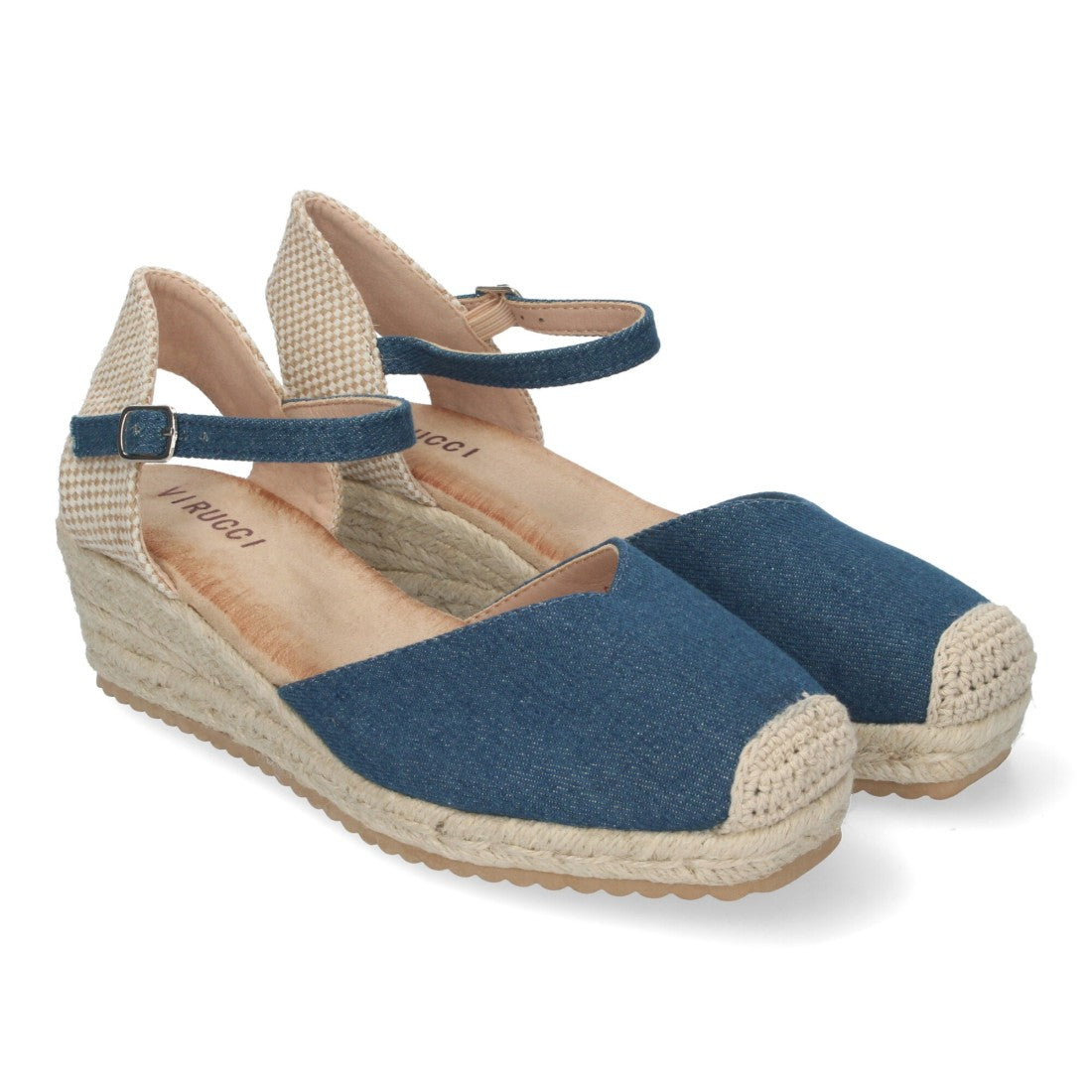 Sandalias Jeans Mujer Cuña Yute Pala Cerrada Cómodas