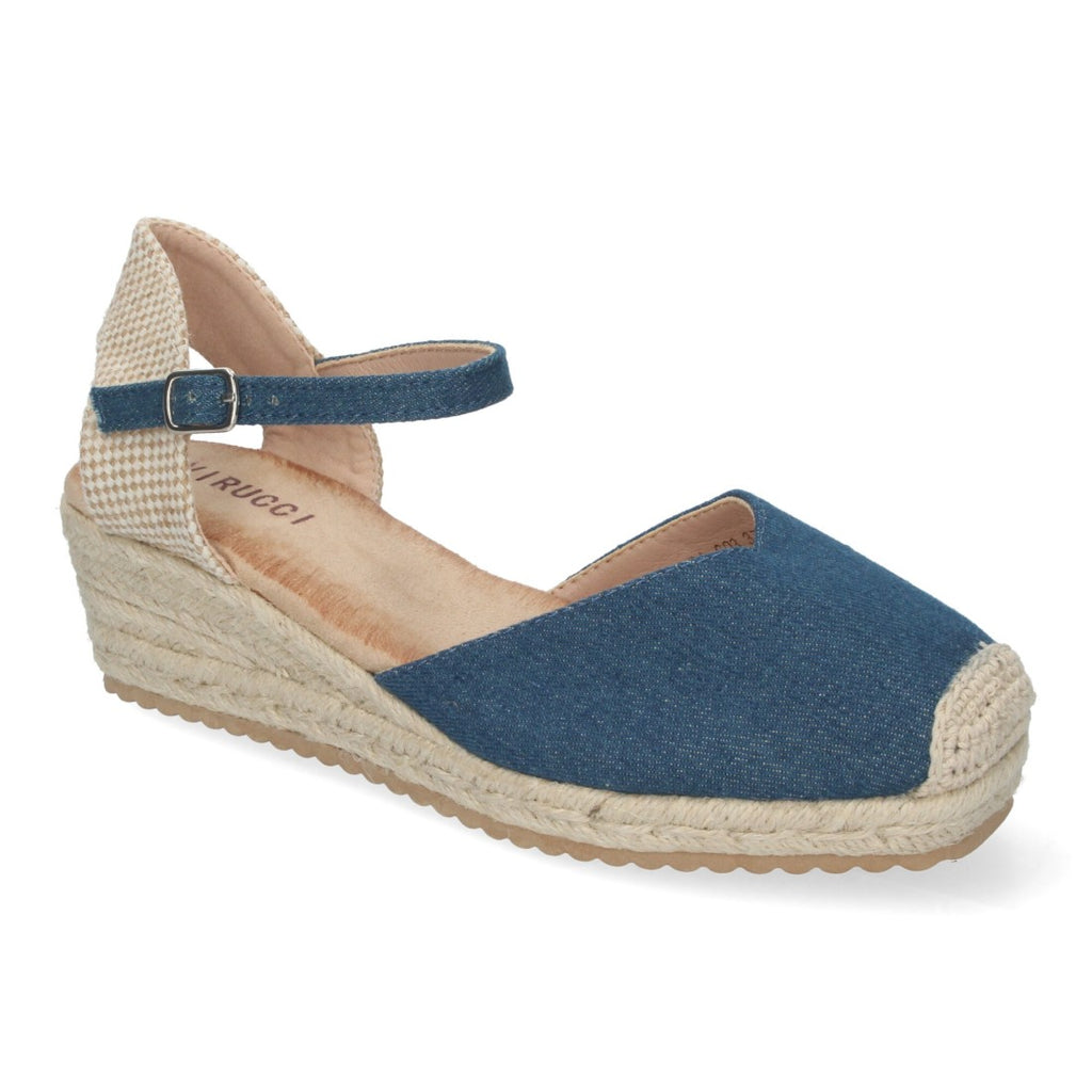 Sandalias Jeans Mujer Cuña Yute Pala Cerrada Cómodas