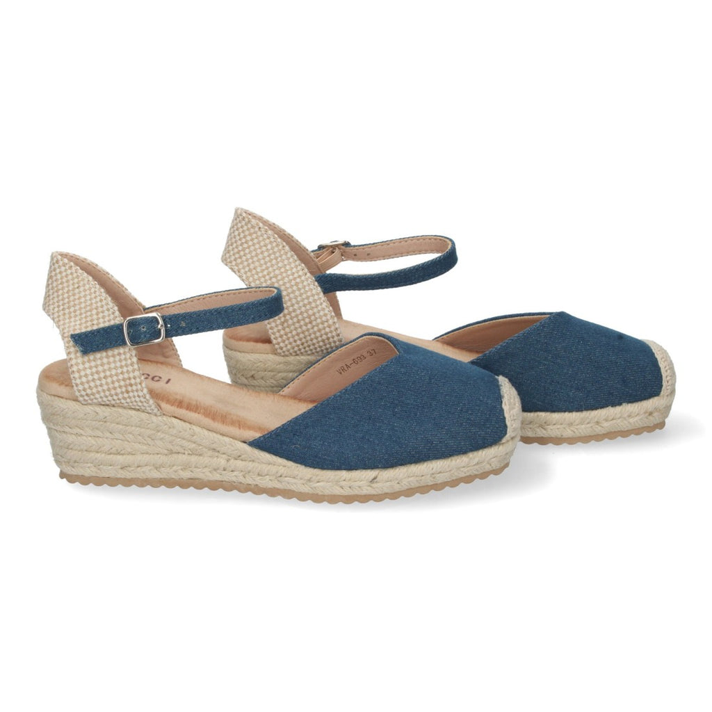 Sandalias Jeans Mujer Cuña Yute Pala Cerrada Cómodas