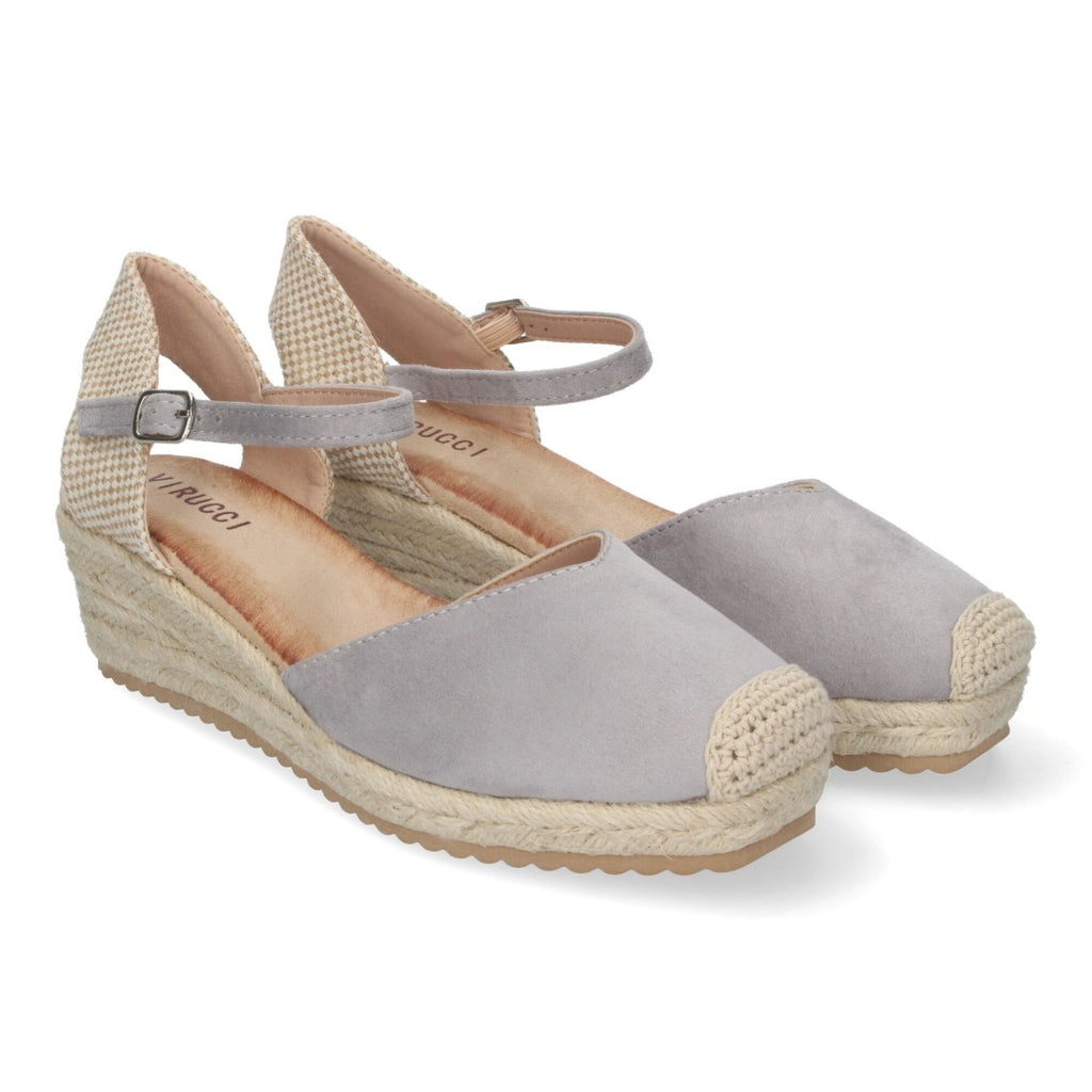 Sandalias Grises Mujer Cuña Yute Pala Cerrada Cómodas