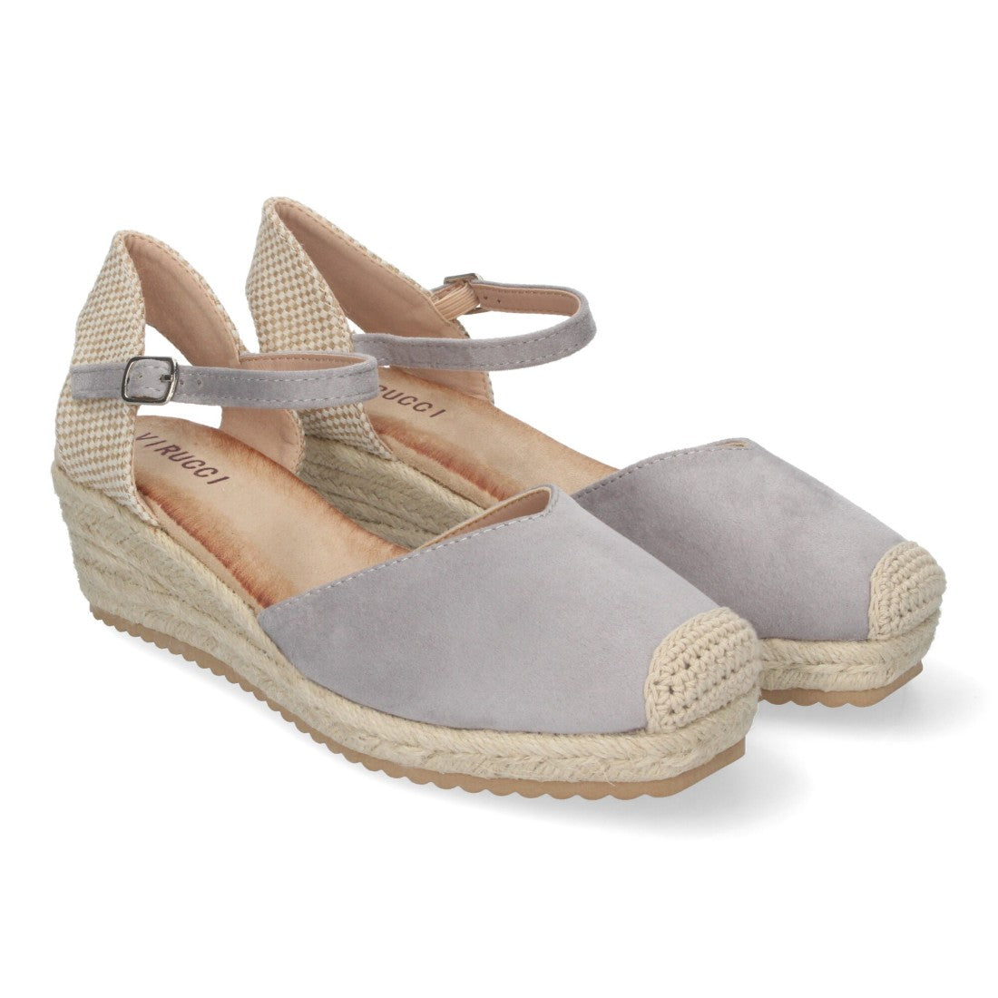 Sandalias Grises Mujer Cuña Yute Pala Cerrada Cómodas
