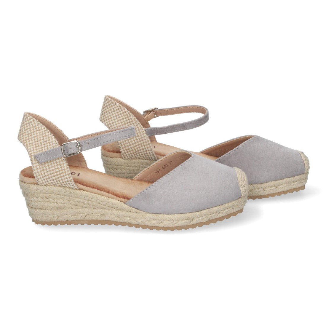 Sandalias Grises Mujer Cuña Yute Pala Cerrada Cómodas