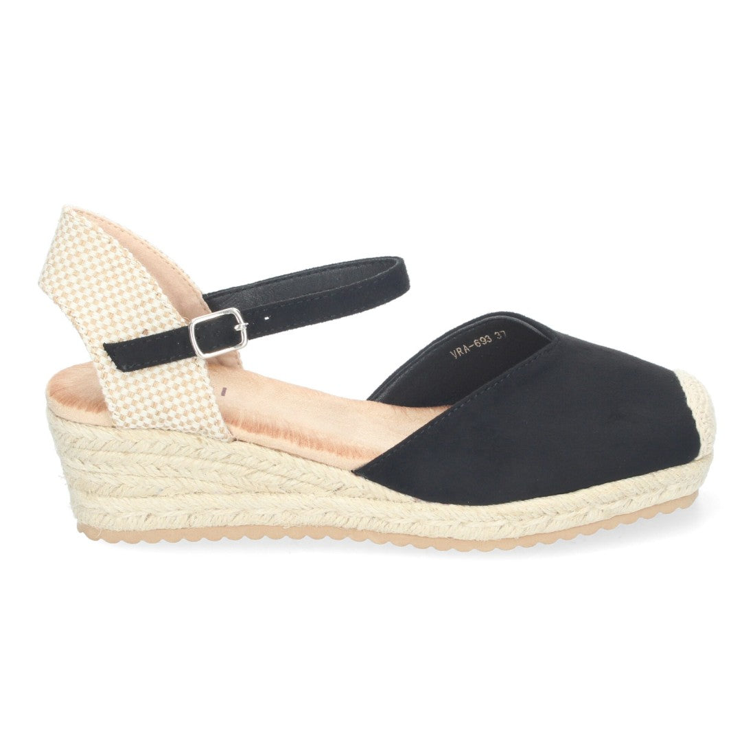 Sandalias Negras Mujer Cuña Yute Pala Cerrada Cómodas