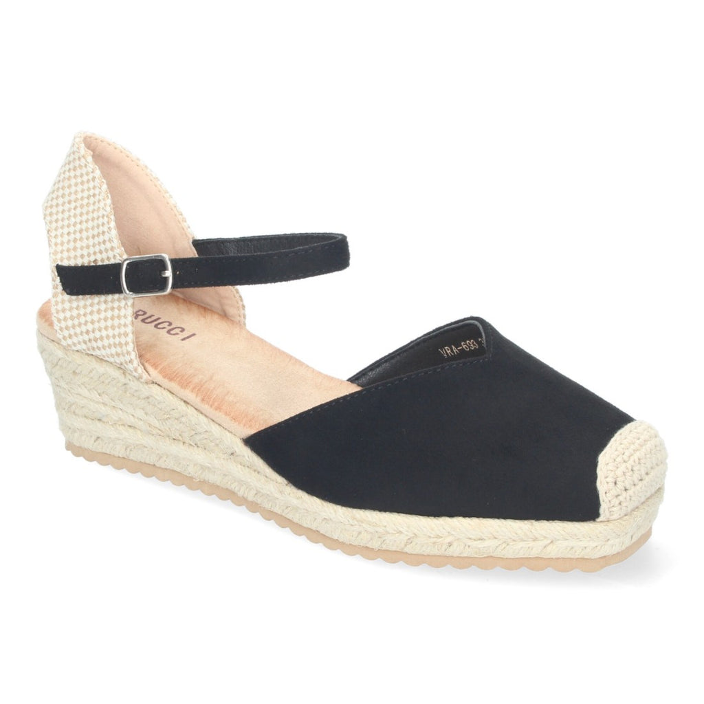 Sandalias Negras Mujer Cuña Yute Pala Cerrada Cómodas