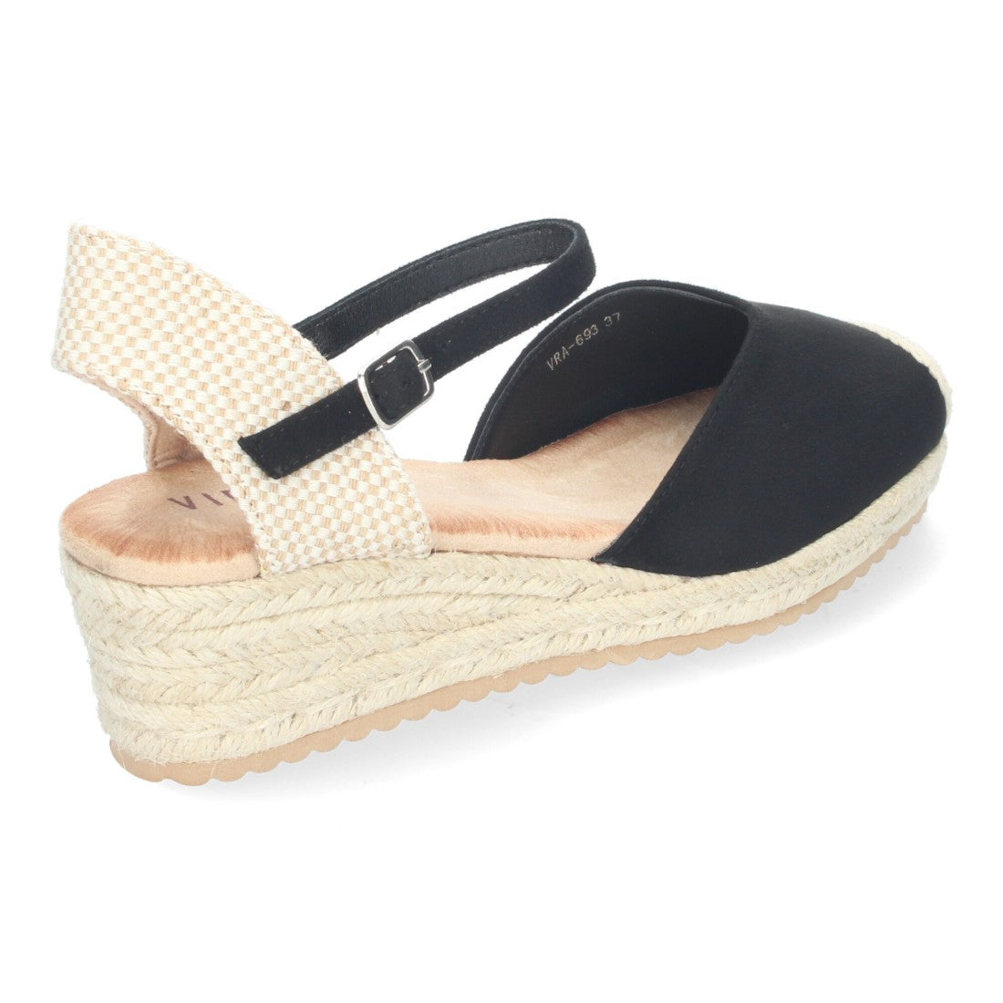 Sandalias Negras Mujer Cuña Yute Pala Cerrada Cómodas