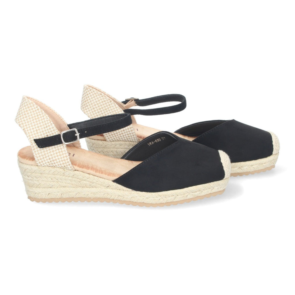 Sandalias Negras Mujer Cuña Yute Pala Cerrada Cómodas